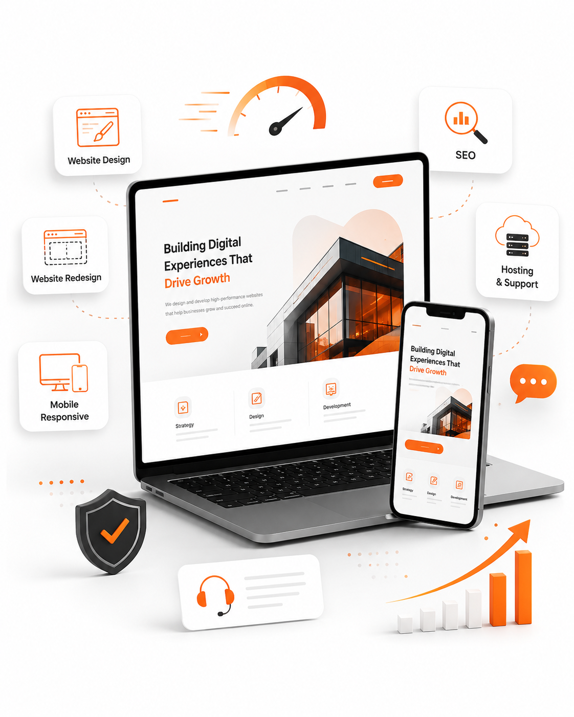 Professional website design and business growth illustration